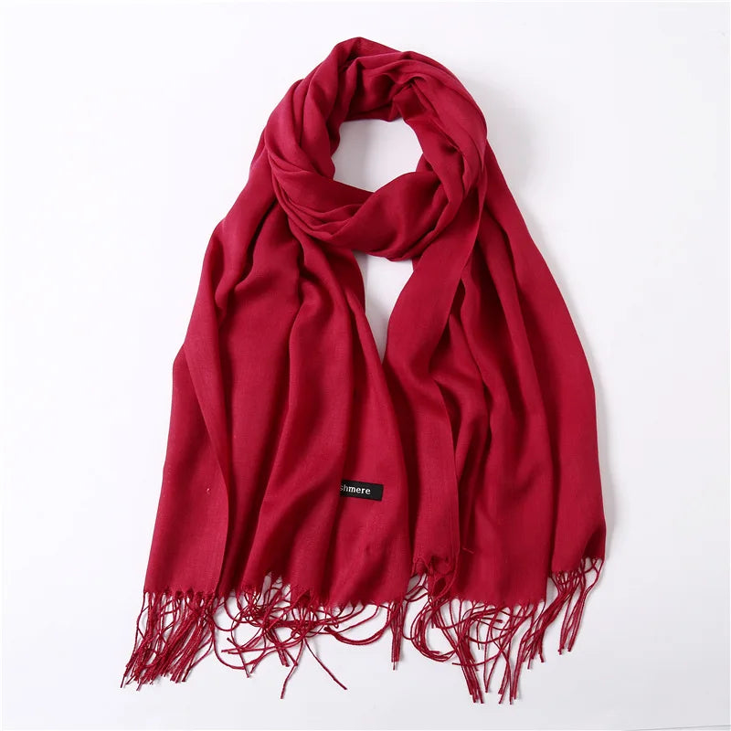 Cashmere Scarf Solid Red Black Thin Pashmina Shawls Scarfs Female Summer Bandana Foulard Hijab Stoles Head Scarves