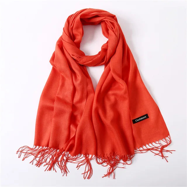 Cashmere Scarf Solid Red Black Thin Pashmina Shawls Scarfs Female Summer Bandana Foulard Hijab Stoles Head Scarves
