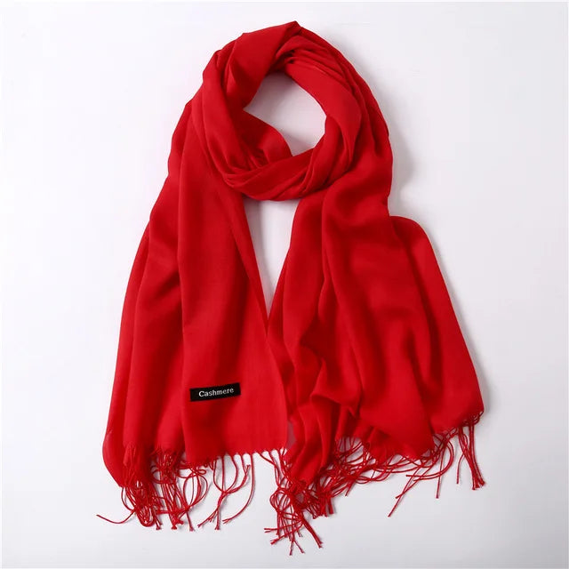 Cashmere Scarf Solid Red Black Thin Pashmina Shawls Scarfs Female Summer Bandana Foulard Hijab Stoles Head Scarves