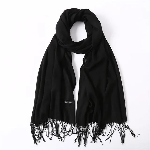 Cashmere Scarf Solid Red Black Thin Pashmina Shawls Scarfs Female Summer Bandana Foulard Hijab Stoles Head Scarves