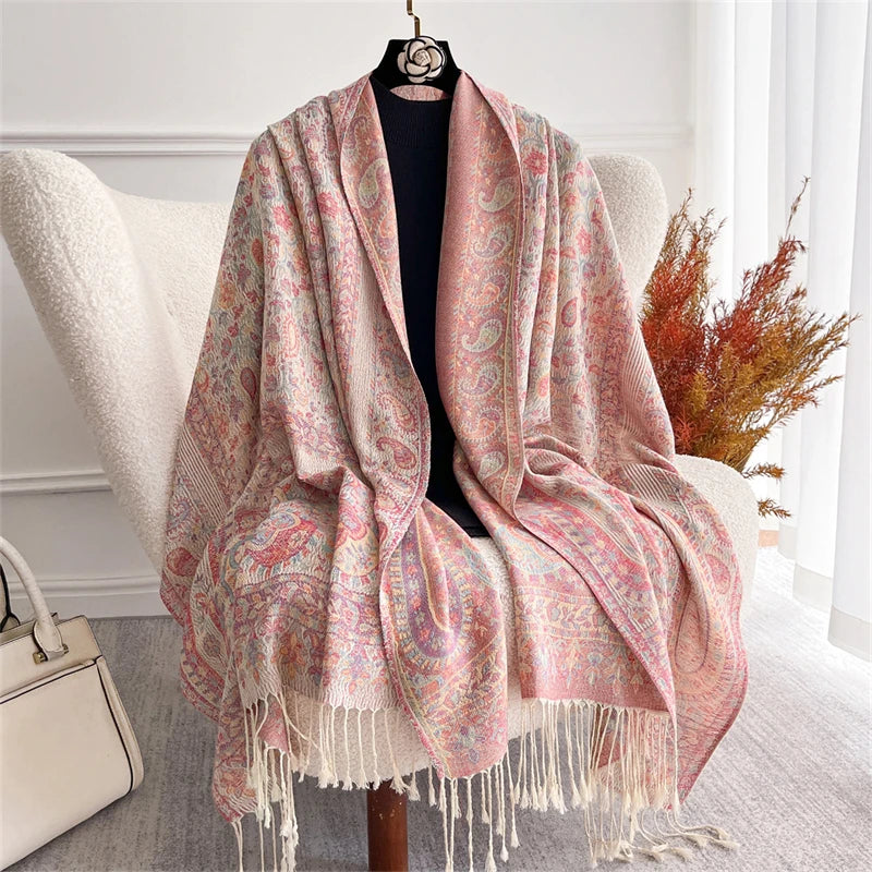 Bohemian Autumn Scarf Cashmere Women Jacquard Pashmina Design Floral Female Thick Blanket Soft Bufanda Warm Shawl Poncho Stole