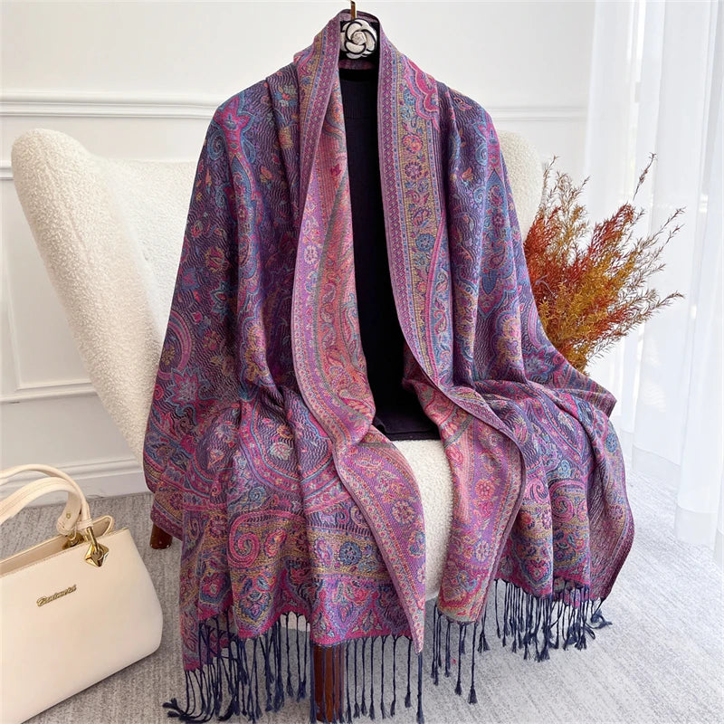 Bohemian Autumn Scarf Cashmere Women Jacquard Pashmina Design Floral Female Thick Blanket Soft Bufanda Warm Shawl Poncho Stole