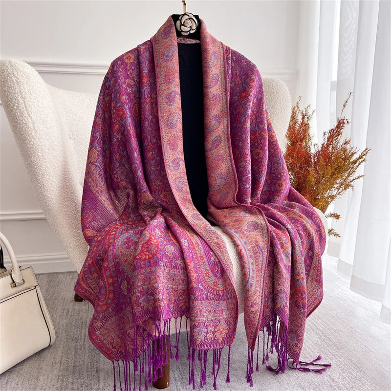 Bohemian Autumn Scarf Cashmere Women Jacquard Pashmina Design Floral Female Thick Blanket Soft Bufanda Warm Shawl Poncho Stole