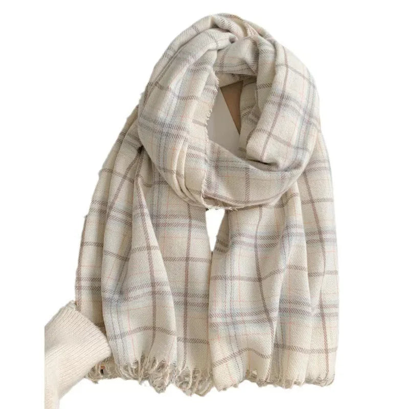 2025 Winter Scarf Women Plaid Shawl Korean Style Light Color Neck Warmer 200x65cm Elegant Gift Versatile Fashion Accessory