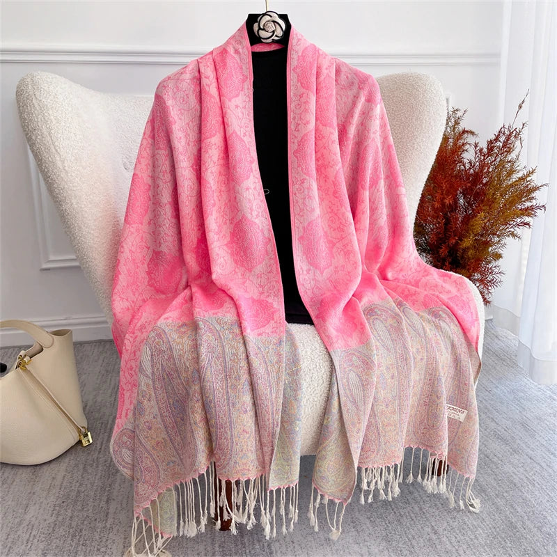Bohemian Autumn Scarf Cashmere Women Jacquard Pashmina Design Floral Female Thick Blanket Soft Bufanda Warm Shawl Poncho Stole