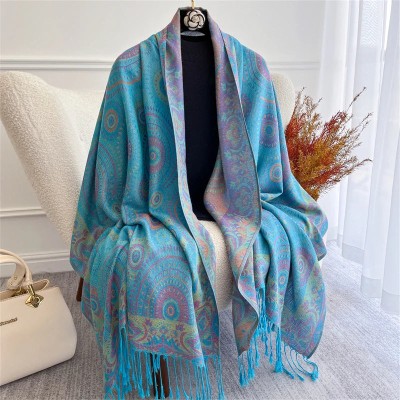 Bohemian Autumn Scarf Cashmere Women Jacquard Pashmina Design Floral Female Thick Blanket Soft Bufanda Warm Shawl Poncho Stole