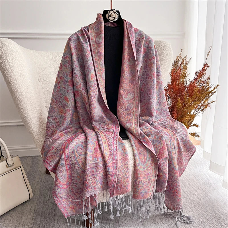 Bohemian Autumn Scarf Cashmere Women Jacquard Pashmina Design Floral Female Thick Blanket Soft Bufanda Warm Shawl Poncho Stole