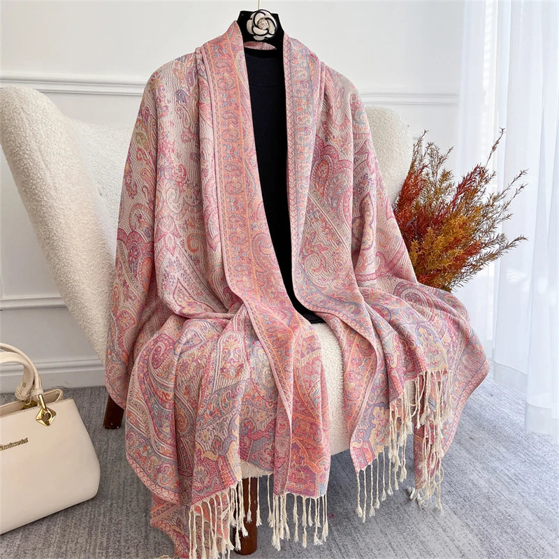 Bohemian Autumn Scarf Cashmere Women Jacquard Pashmina Design Floral Female Thick Blanket Soft Bufanda Warm Shawl Poncho Stole