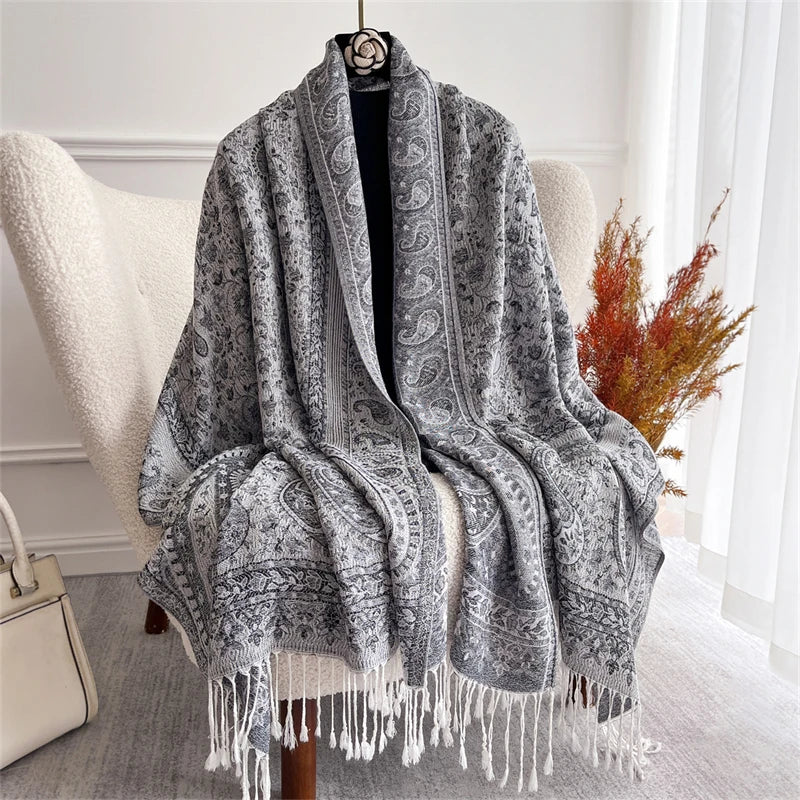 Bohemian Autumn Scarf Cashmere Women Jacquard Pashmina Design Floral Female Thick Blanket Soft Bufanda Warm Shawl Poncho Stole