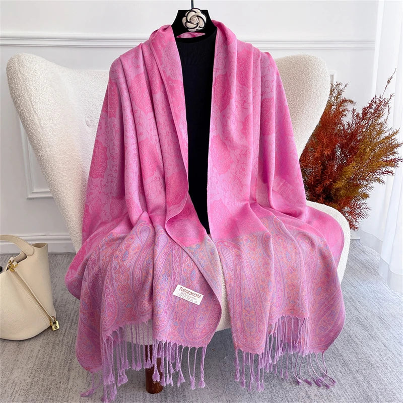 Bohemian Autumn Scarf Cashmere Women Jacquard Pashmina Design Floral Female Thick Blanket Soft Bufanda Warm Shawl Poncho Stole