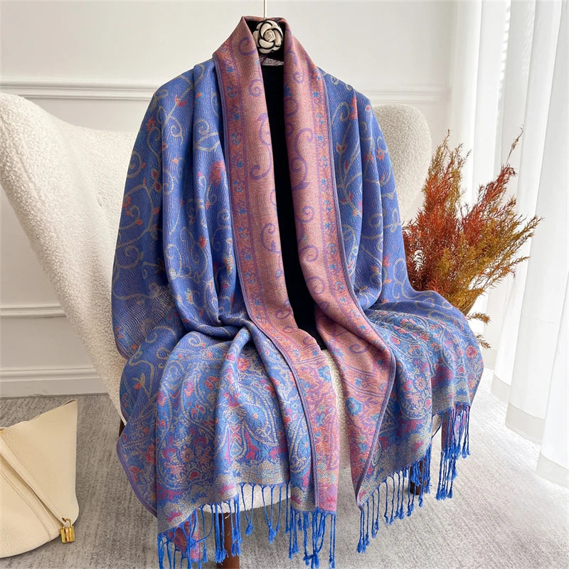 Bohemian Autumn Scarf Cashmere Women Jacquard Pashmina Design Floral Female Thick Blanket Soft Bufanda Warm Shawl Poncho Stole