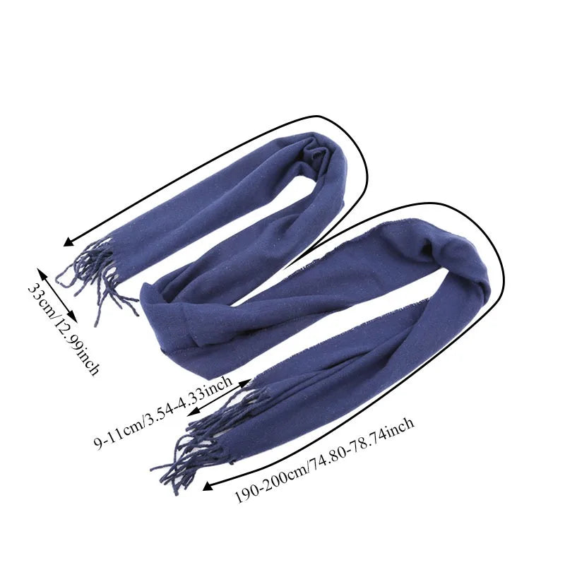 33*174cm Autumn And Winter Solid Color Imitation Cashmere Scarf Monochrome Thickened Long Men And Women Tassel Shawl Warm Scarf