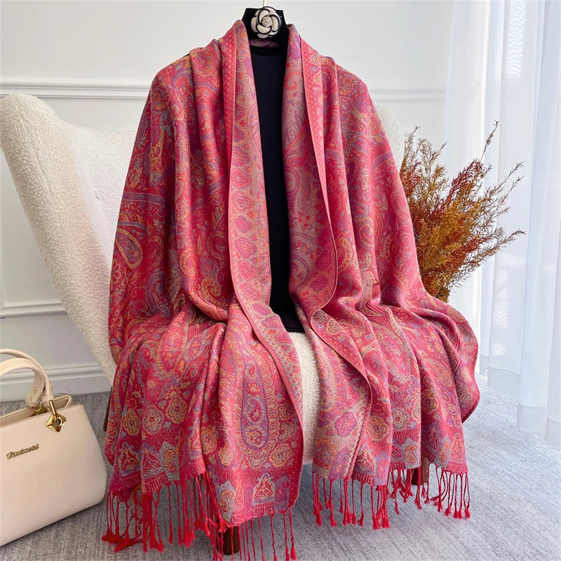Bohemian Autumn Scarf Cashmere Women Jacquard Pashmina Design Floral Female Thick Blanket Soft Bufanda Warm Shawl Poncho Stole