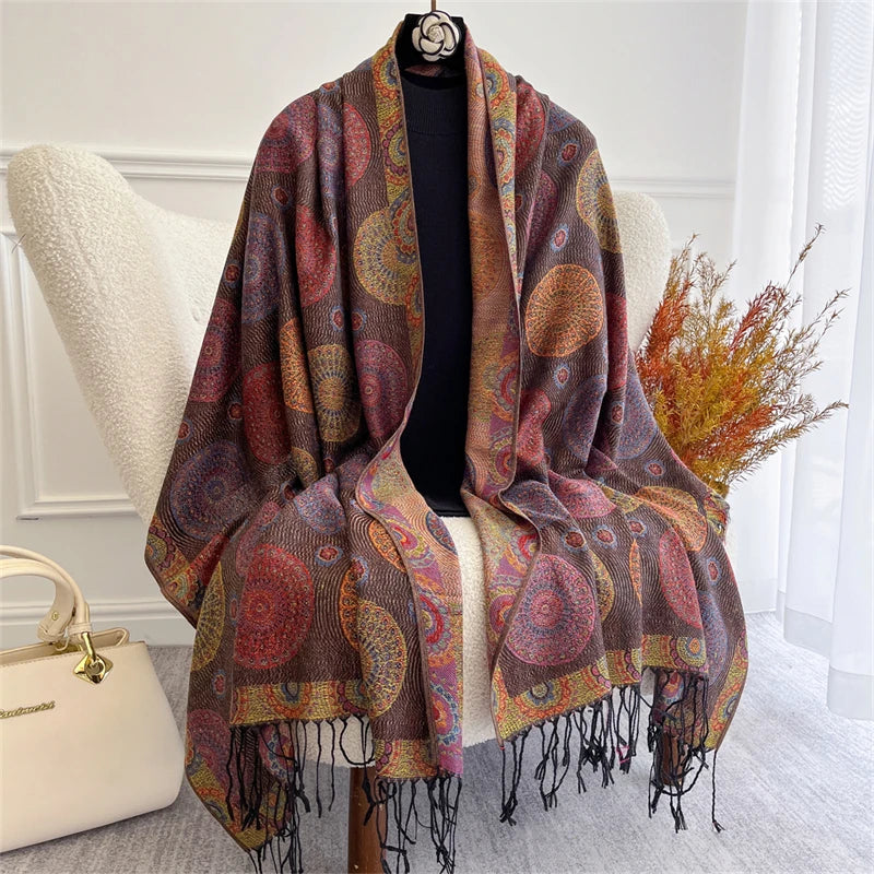 Bohemian Autumn Scarf Cashmere Women Jacquard Pashmina Design Floral Female Thick Blanket Soft Bufanda Warm Shawl Poncho Stole