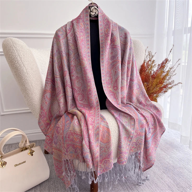 Bohemian Autumn Scarf Cashmere Women Jacquard Pashmina Design Floral Female Thick Blanket Soft Bufanda Warm Shawl Poncho Stole