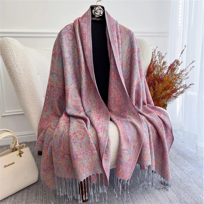 Bohemian Autumn Scarf Cashmere Women Jacquard Pashmina Design Floral Female Thick Blanket Soft Bufanda Warm Shawl Poncho Stole