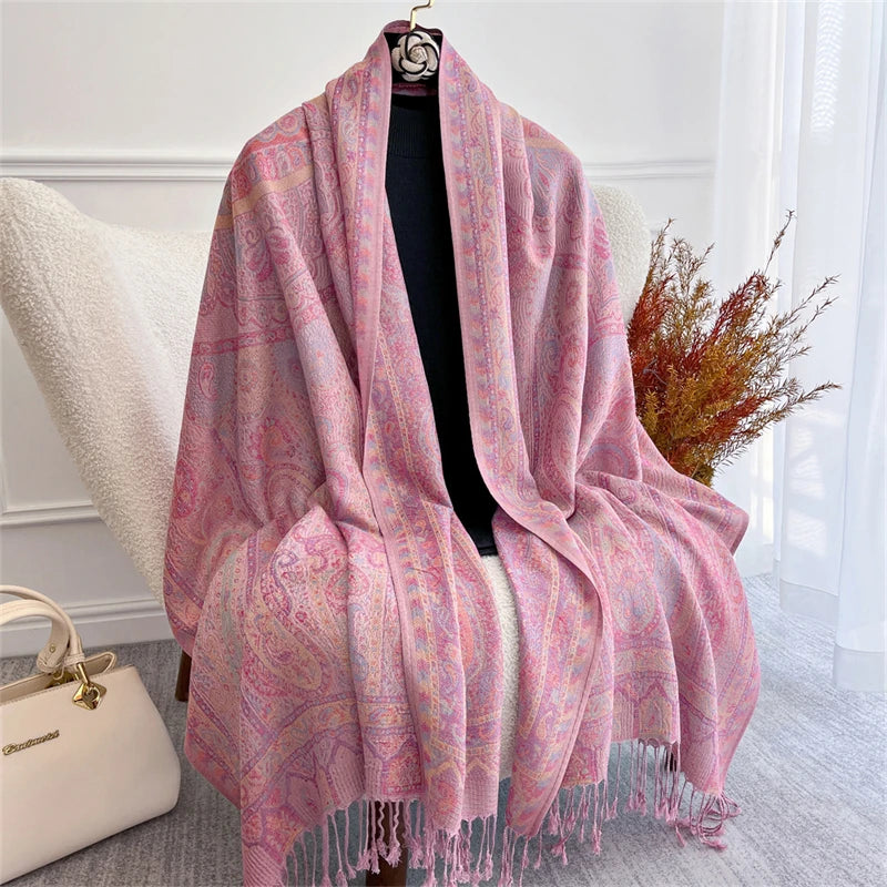 Bohemian Autumn Scarf Cashmere Women Jacquard Pashmina Design Floral Female Thick Blanket Soft Bufanda Warm Shawl Poncho Stole