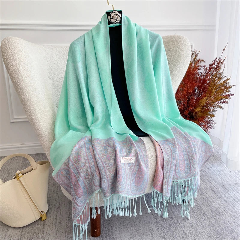 Bohemian Autumn Scarf Cashmere Women Jacquard Pashmina Design Floral Female Thick Blanket Soft Bufanda Warm Shawl Poncho Stole