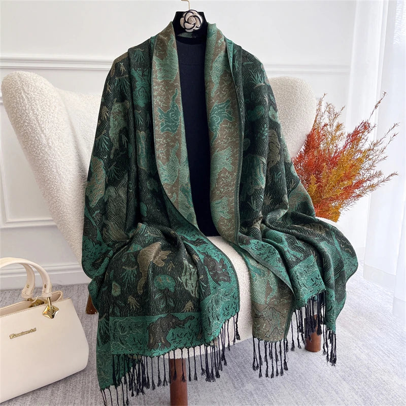 Bohemian Autumn Scarf Cashmere Women Jacquard Pashmina Design Floral Female Thick Blanket Soft Bufanda Warm Shawl Poncho Stole