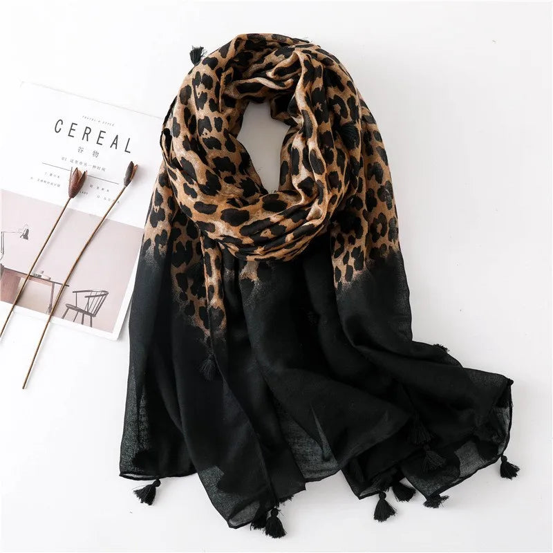 Autumn And Winter Snake skin luxury rose-spotted ladies wild leopard scarf female long scarf shawl thin brown fashionable scarf